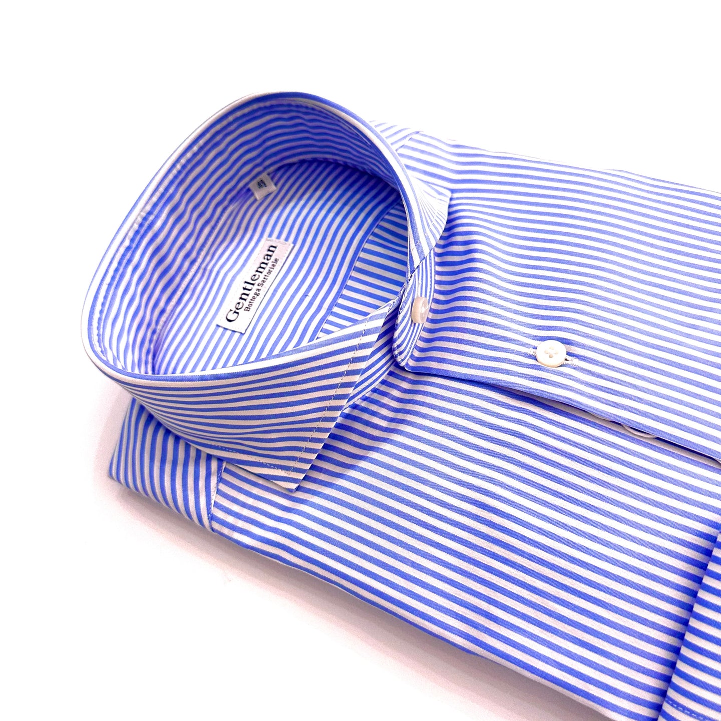 Camicia sartoriale in popeline doppio ritorto – righe celeste e bianche Gentleman Bottega Sartoriale 🇮🇹