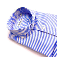 Camicia sartoriale in popeline doppio ritorto – righe celeste e bianche Gentleman Bottega Sartoriale 🇮🇹