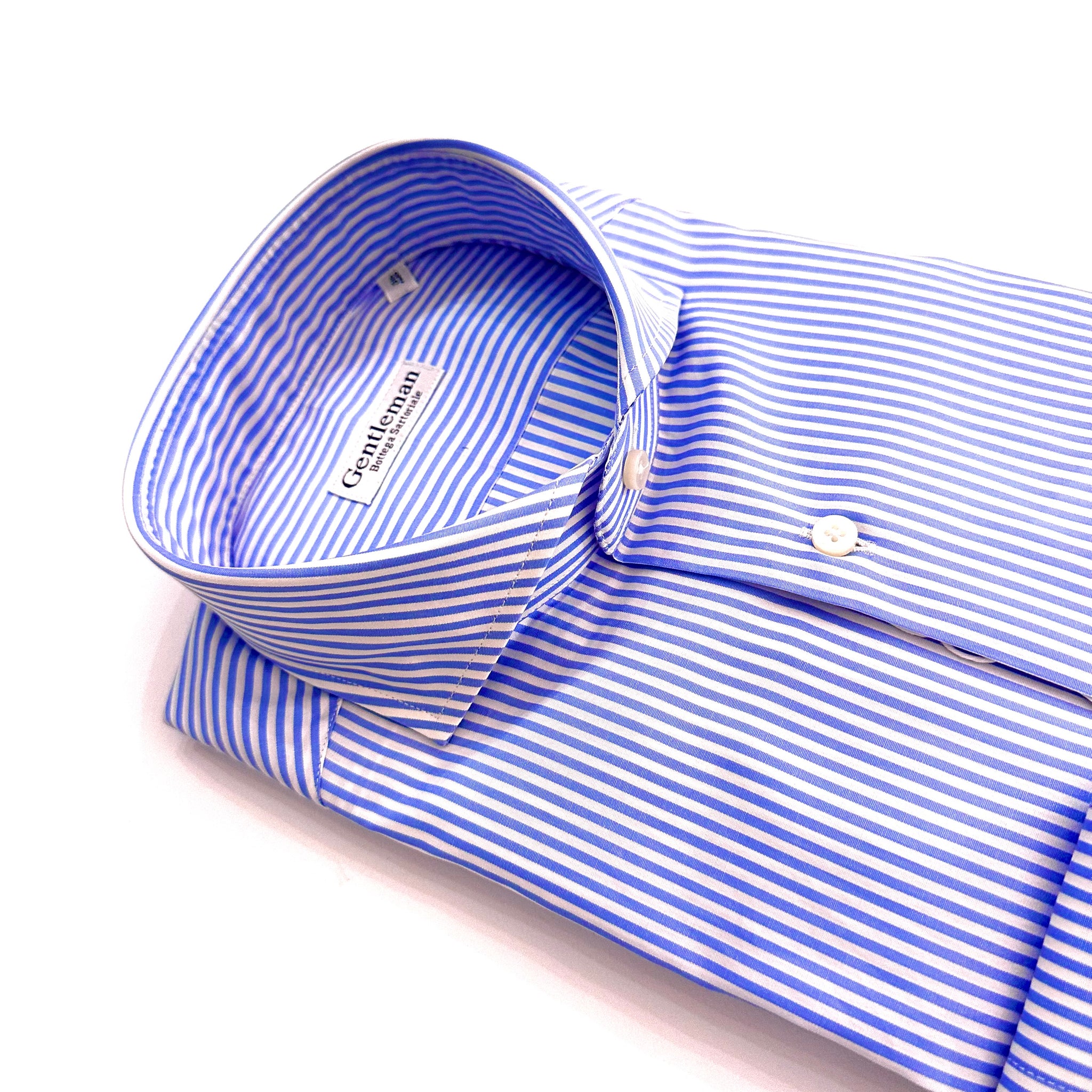 Camicia sartoriale in popeline doppio ritorto – righe celeste e bianche Gentleman Bottega Sartoriale 🇮🇹