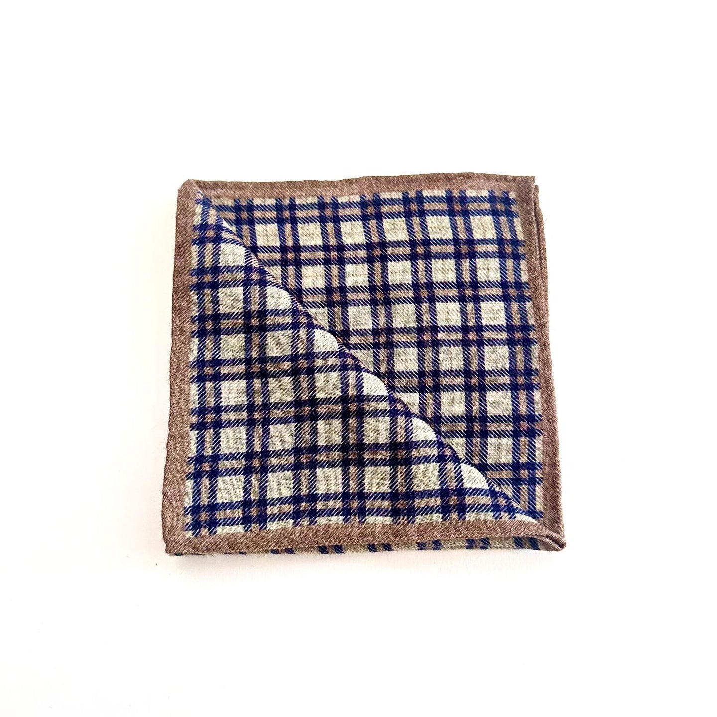 Pochette Sartoriale Double Face in Lana – Quadri Beige e Blu – Made in Italy 🇮🇹