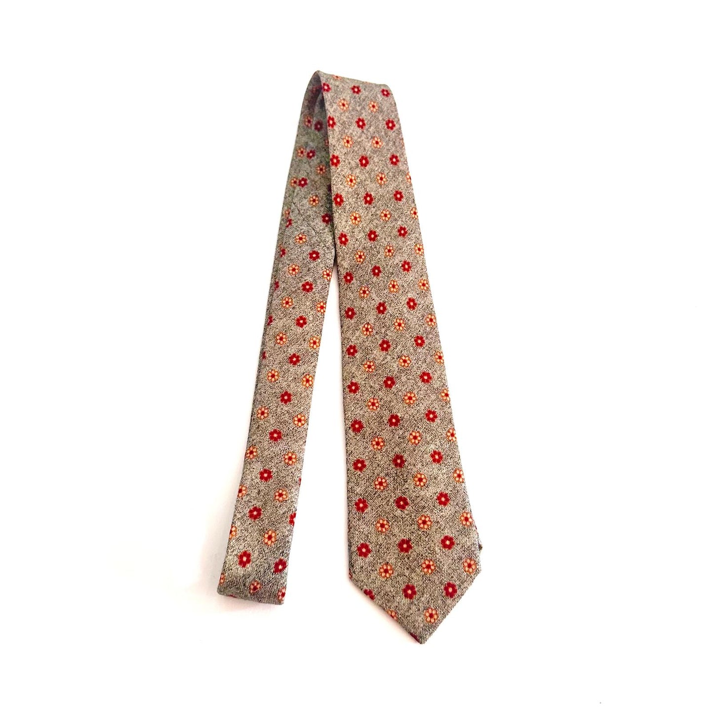 Cravatta Sartoriale in Lana Beige con Fiori – Eleganza Classica Made in Italy 🇮🇹
