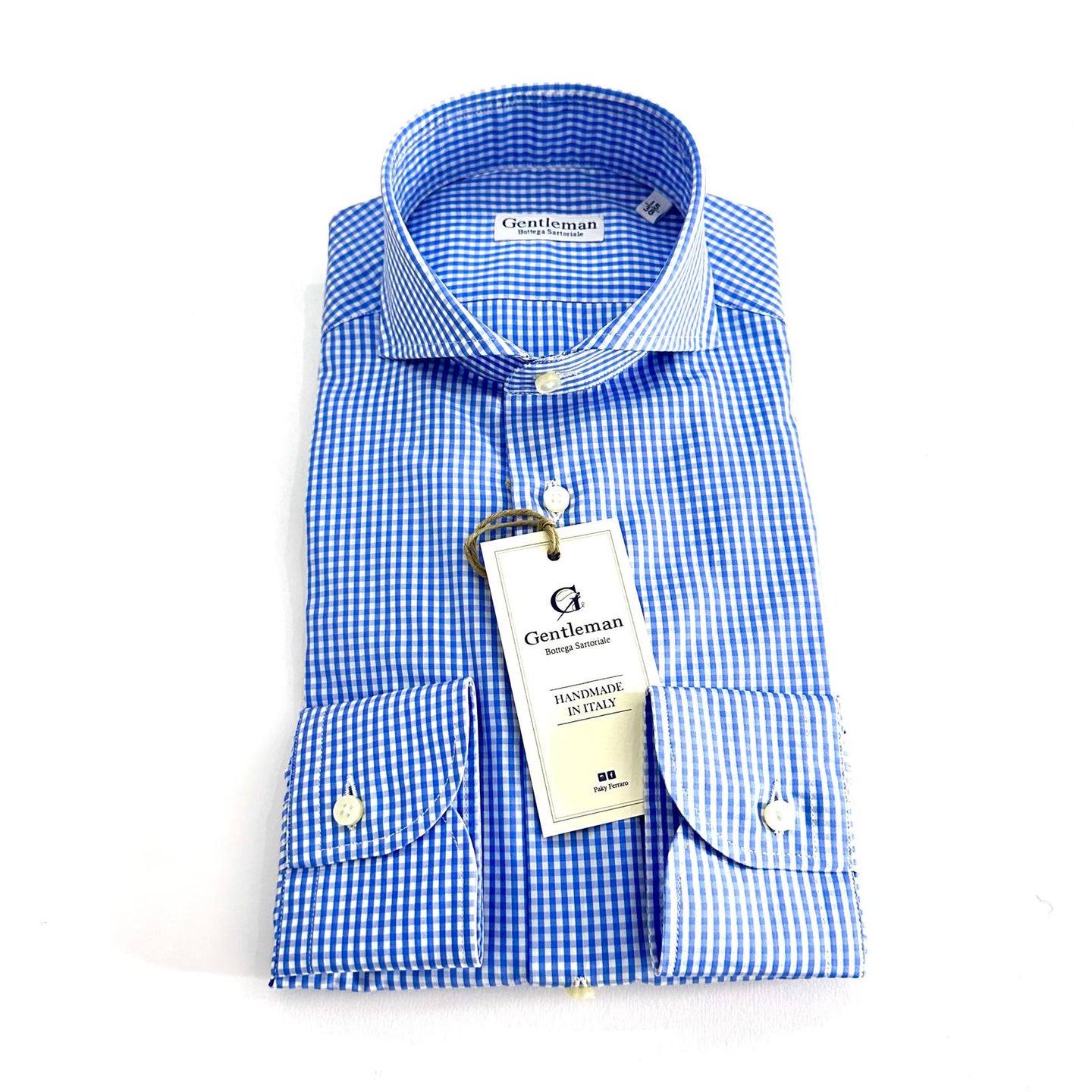 Camicia Uomo a Quadri Azzurra in Popeline – Collo Francese | Handmade in Italy