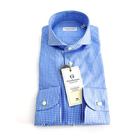 Camicia Uomo a Quadri Azzurra in Popeline – Collo Francese | Handmade in Italy