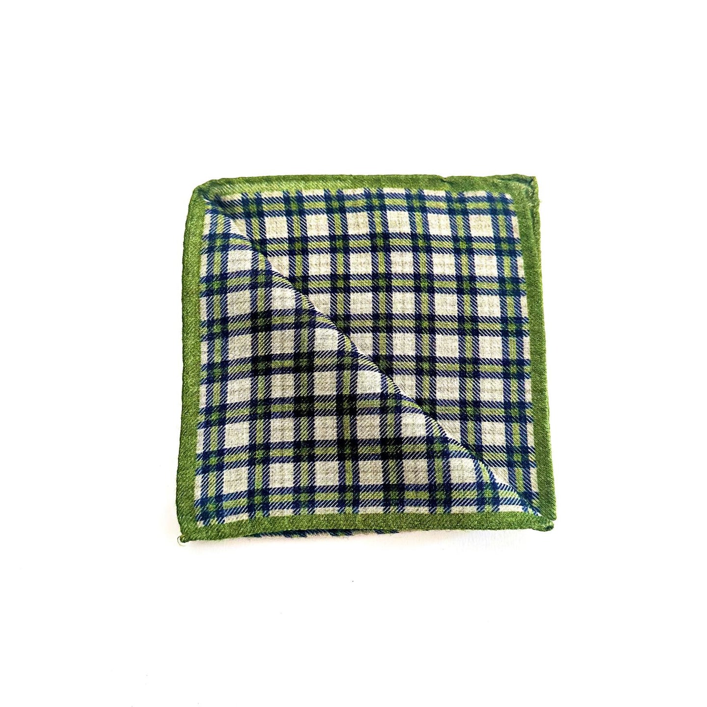Pochette Sartoriale in Lana – Quadri Verde, Blu e Panna – Made in Italy 🇮🇹