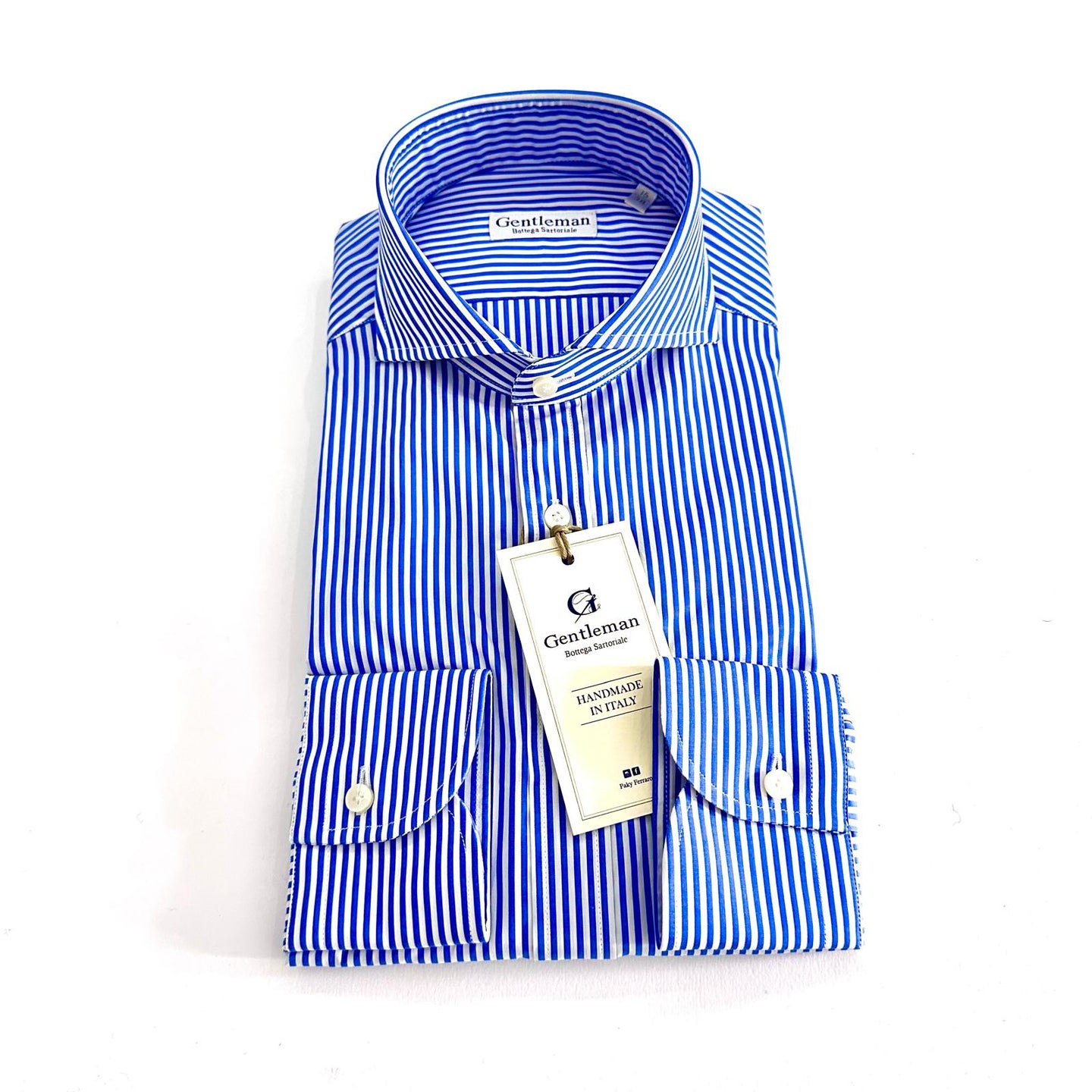 Camicia Uomo a Righe Celesti in Popeline – Collo Francese | Handmade in Italy 🇮🇹