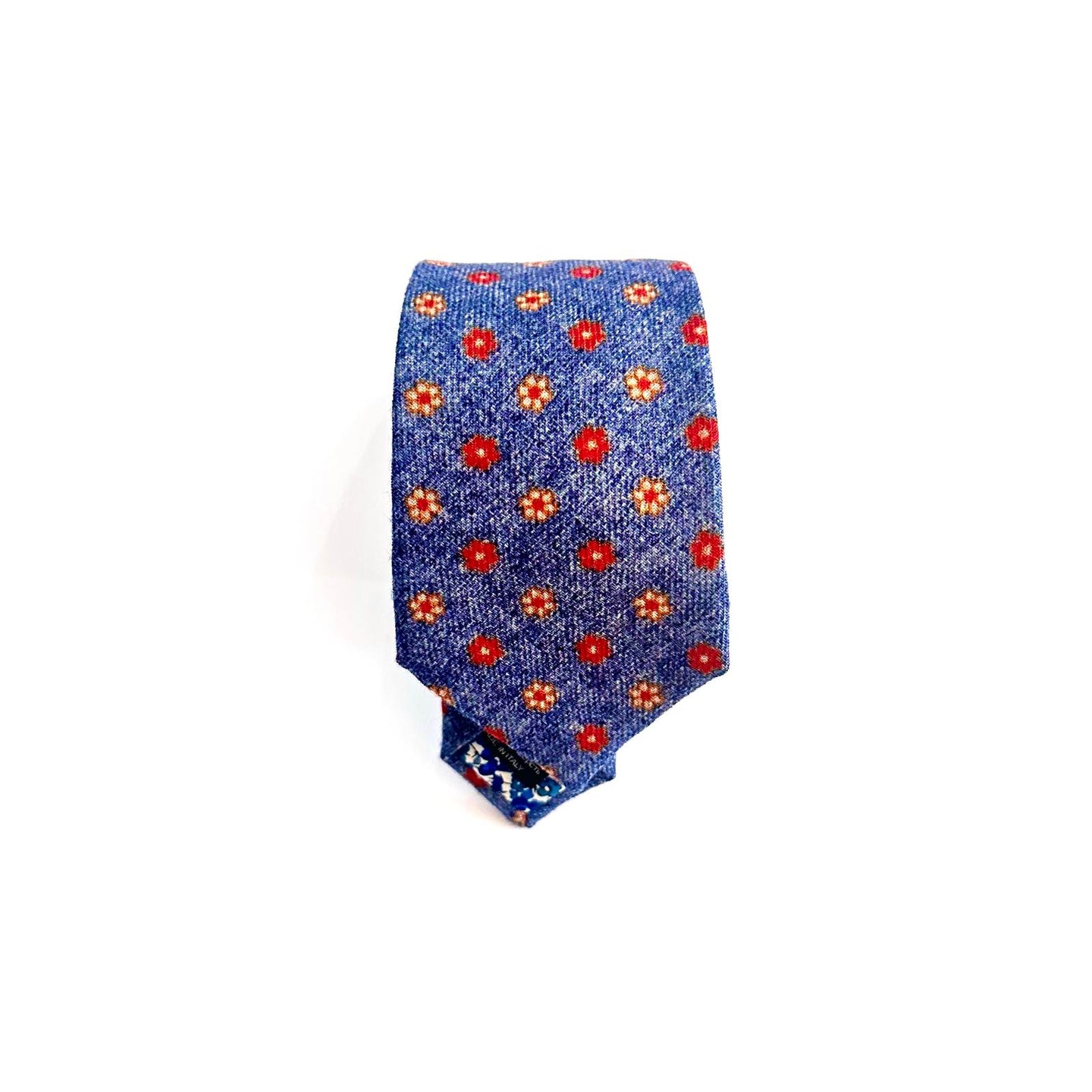 Cravatta Sartoriale in Lana Blu con Fiori – Eleganza Vintage Made in Italy