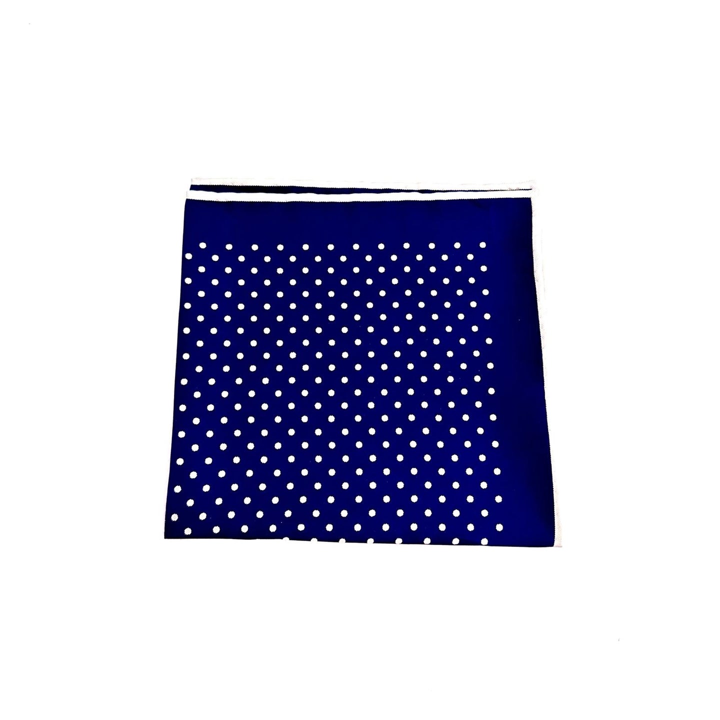 Pochette in Seta Blu Navy a Pois Bianchi – Bordo Bianco
