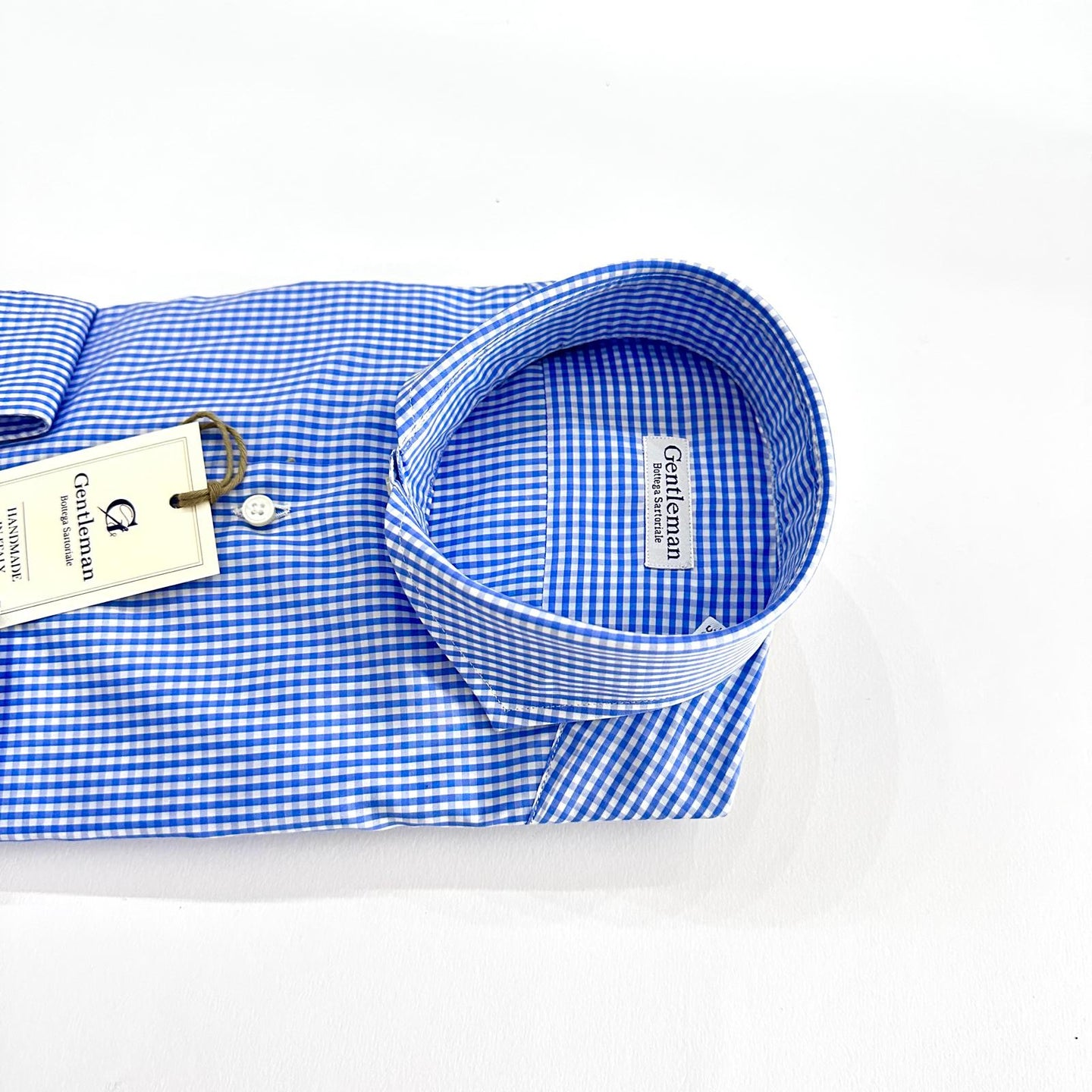 Camicia Uomo a Quadri Azzurra in Popeline – Collo Francese | Handmade in Italy