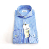 Camicia Uomo a Righe Bianche e Celeste – Cotone Doppio Ritorto, Collo Francese | Handmade in Italy