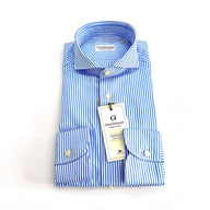 Camicia Uomo a Righe Bianche e Celeste – Cotone Doppio Ritorto, Collo Francese | Handmade in Italy