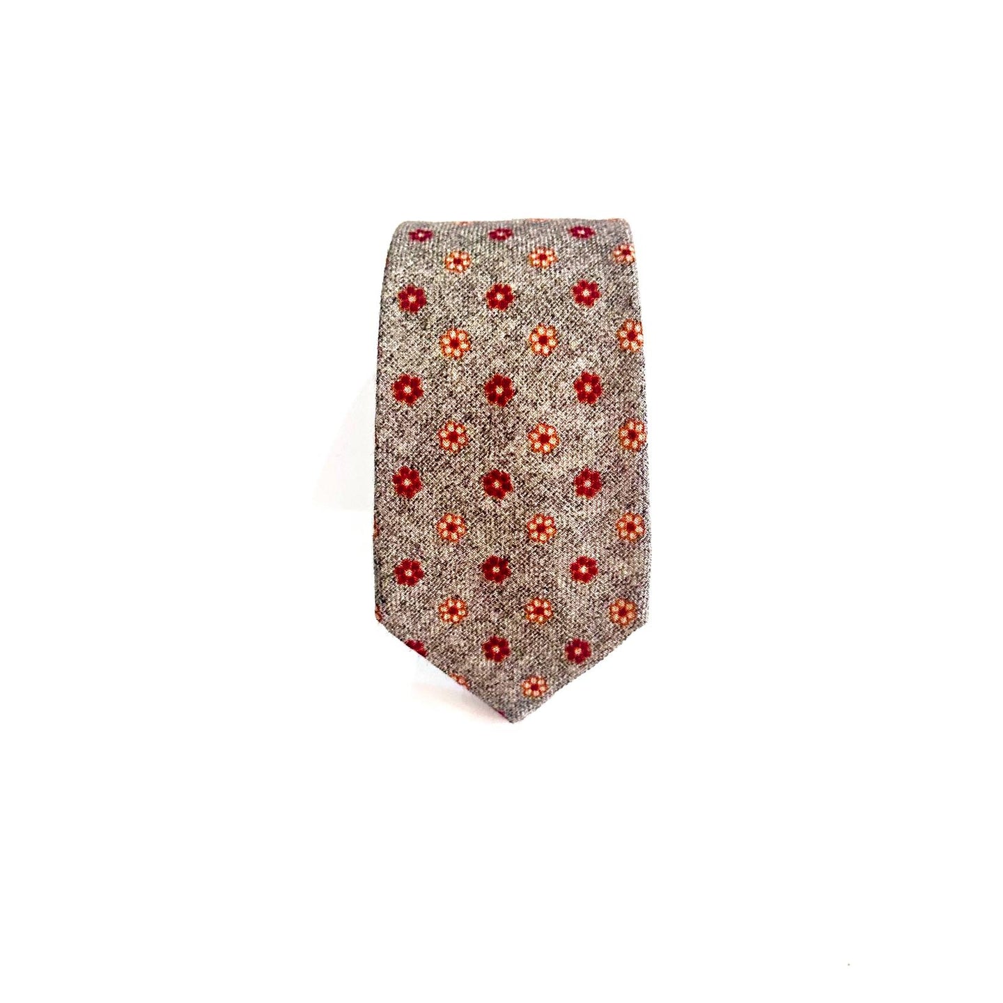 Cravatta Sartoriale in Lana Beige con Fiori – Eleganza Classica Made in Italy 🇮🇹