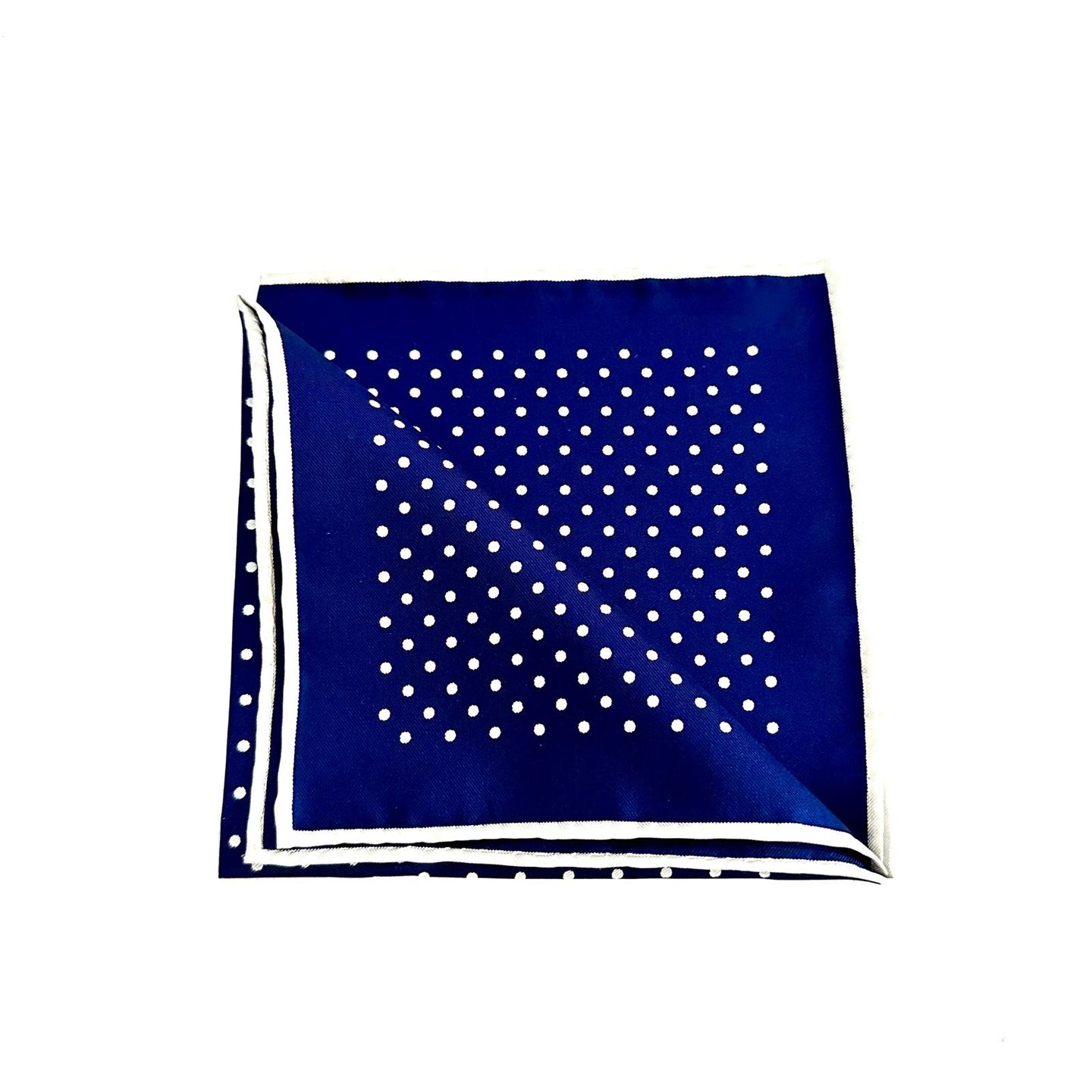 Pochette in Seta Blu Navy a Pois Bianchi – Bordo Bianco