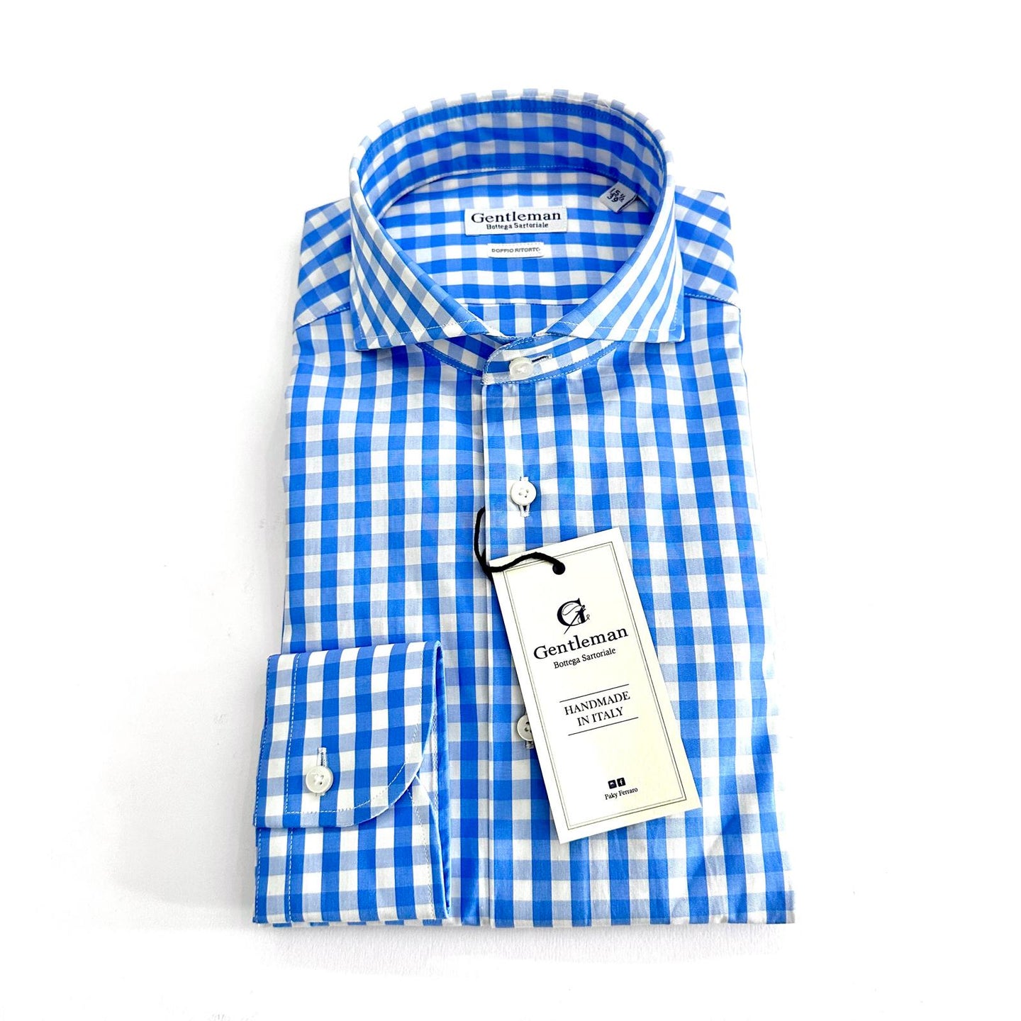 Camicia Uomo Gentleman Bottega Sartoriale – Quadri Celeste e Bianco – Handmade in Italy 🇮🇹