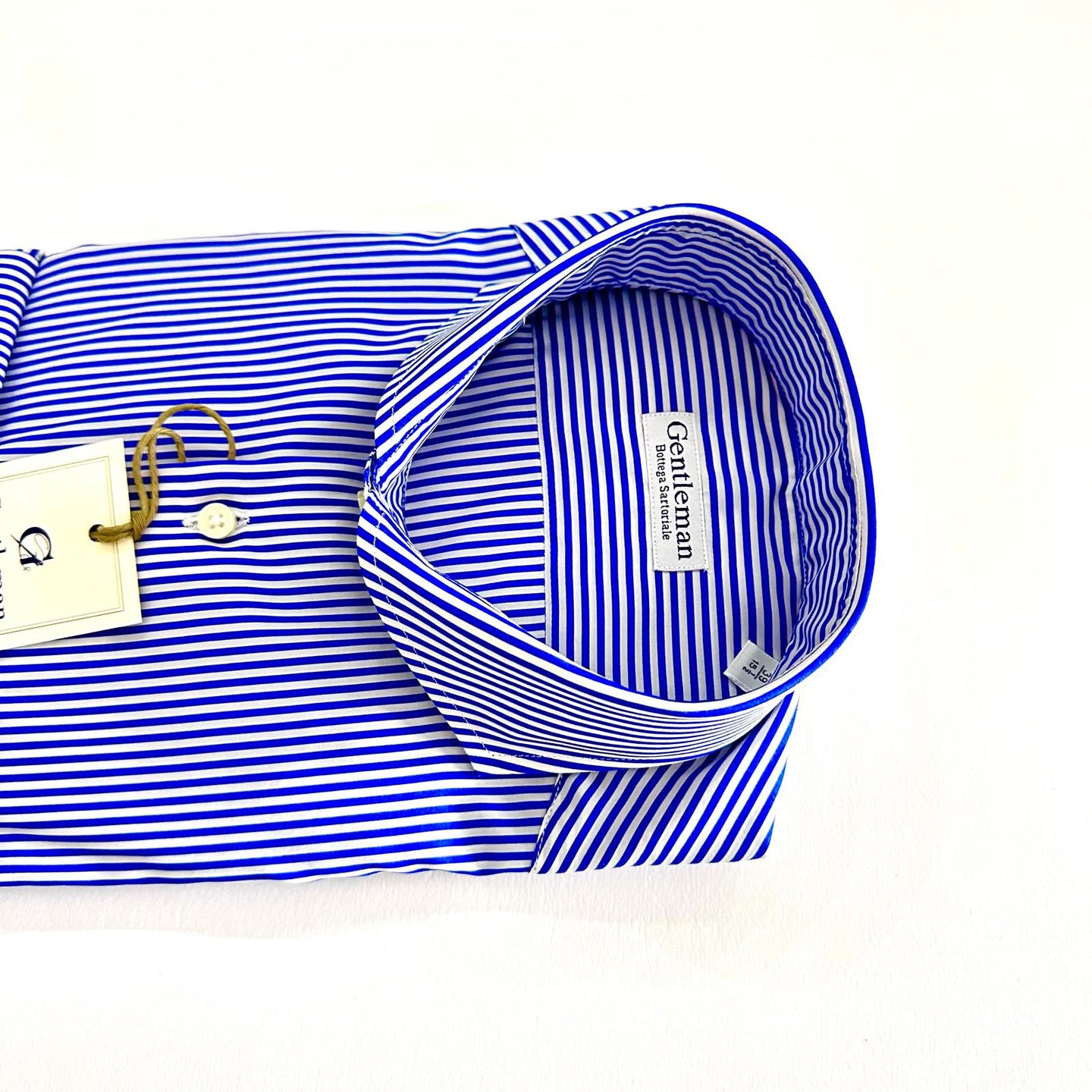 Camicia Uomo Sartoriale a Righe Popeline Bianco e Azzurro – Collo Francese | Handmade in Italy🇮🇹
