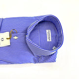 Camicia Uomo Sartoriale a Righe Popeline Bianco e Azzurro – Collo Francese | Handmade in Italy🇮🇹