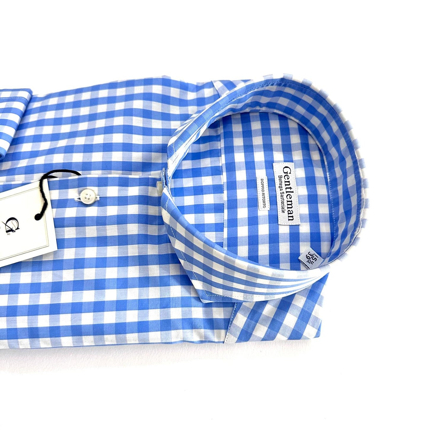 Camicia Uomo Gentleman Bottega Sartoriale – Quadri Celeste e Bianco – Handmade in Italy 🇮🇹