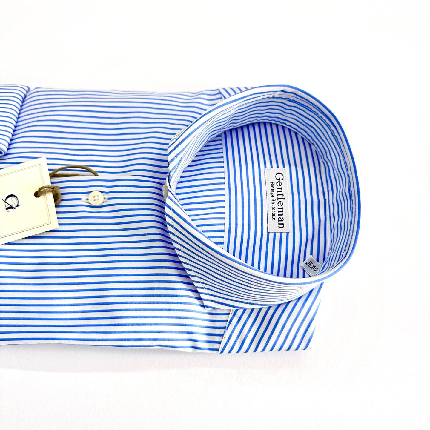 Camicia Uomo a Righe Bianche e Celeste – Cotone Doppio Ritorto, Collo Francese | Handmade in Italy