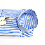 Camicia Uomo a Righe Bianche e Celeste – Cotone Doppio Ritorto, Collo Francese | Handmade in Italy
