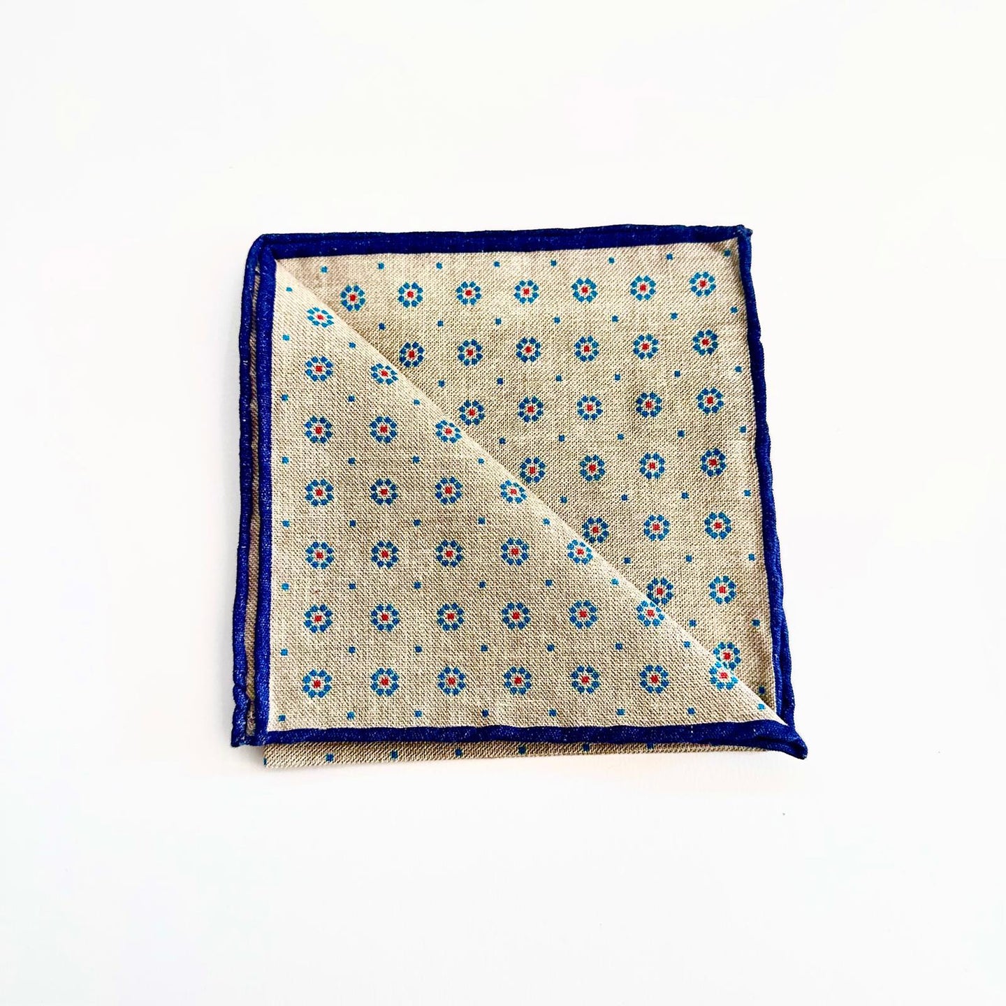 Pochette in Lino e cotone Beige con Microfiori Blu e Rossi – Eleganza Vintage Made in Italy 🇮🇹