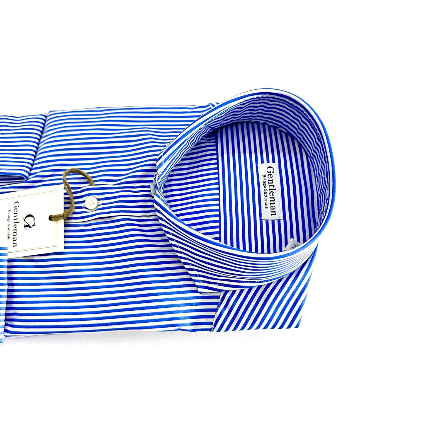 Camicia Uomo a Righe Celesti in Popeline – Collo Francese | Handmade in Italy 🇮🇹