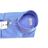 Camicia Uomo a Righe Bianco azzurro in Popeline – Collo Francese | Handmade in Italy 🇮🇹