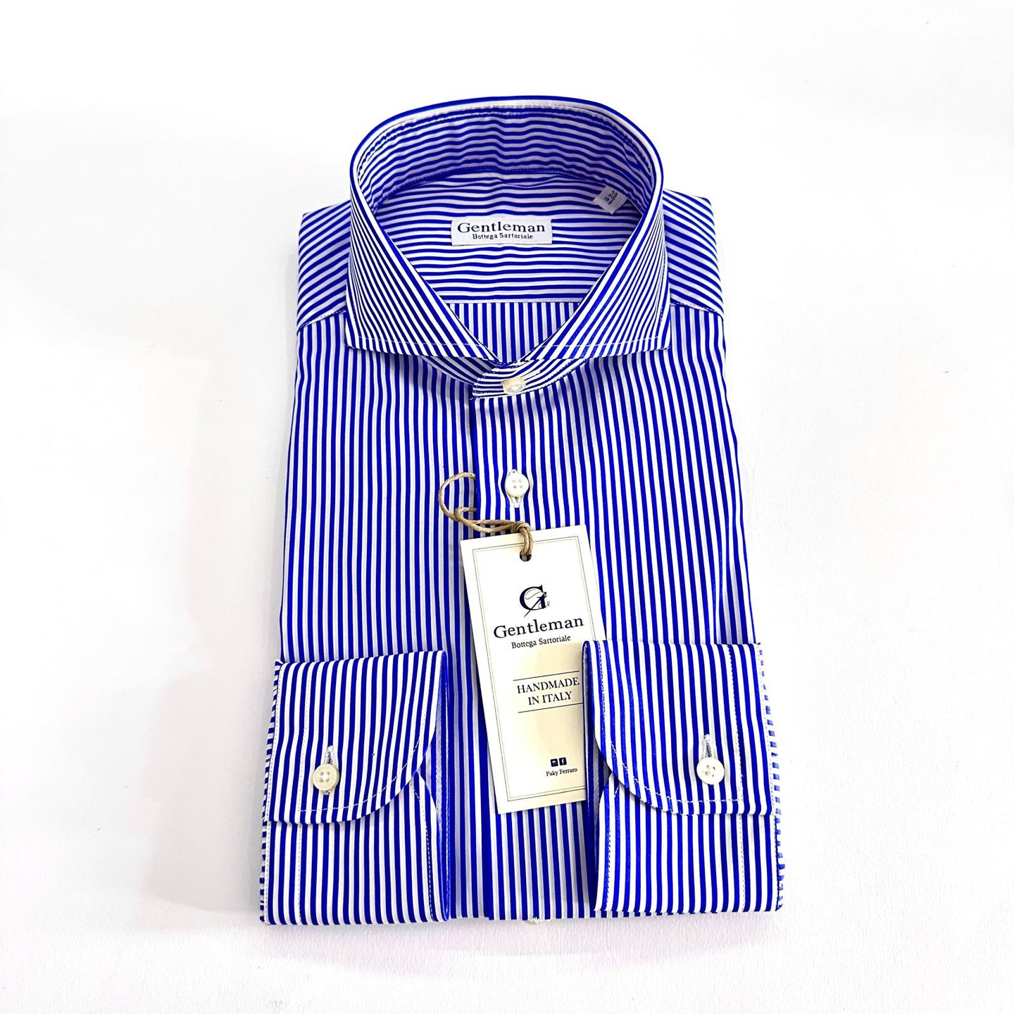 Camicia Uomo Sartoriale a Righe Popeline Bianco e Azzurro – Collo Francese | Handmade in Italy🇮🇹