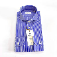 Camicia Uomo Sartoriale a Righe Popeline Bianco e Azzurro – Collo Francese | Handmade in Italy🇮🇹