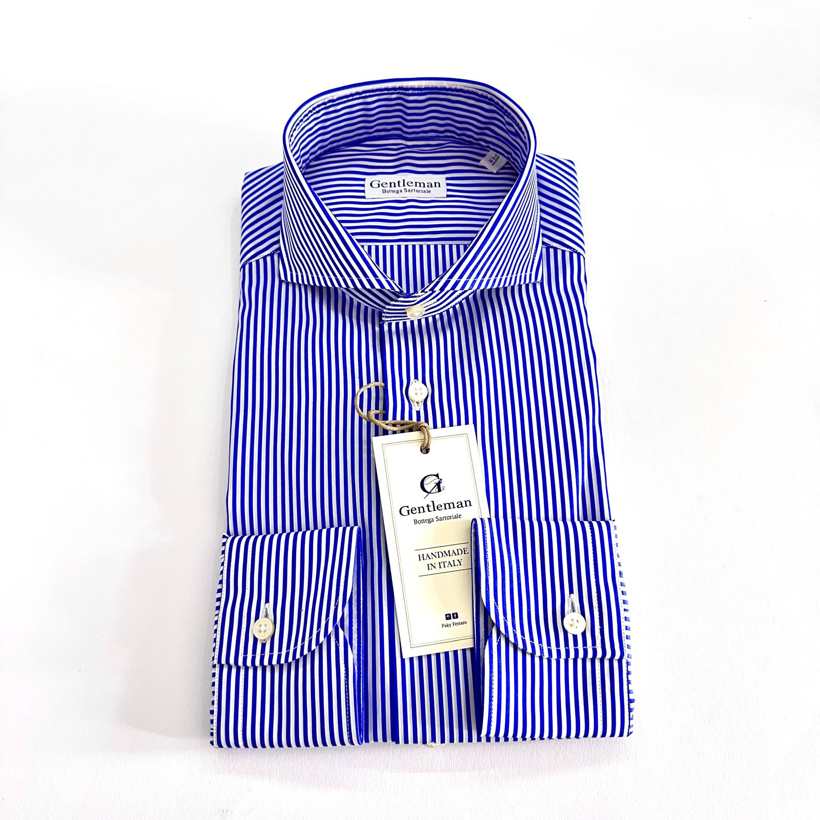 Camicia Uomo Sartoriale a Righe Popeline Bianco e Azzurro – Collo Francese | Handmade in Italy🇮🇹