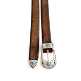 Cintura Texana in Suede Marrone con Dettagli Turchesi