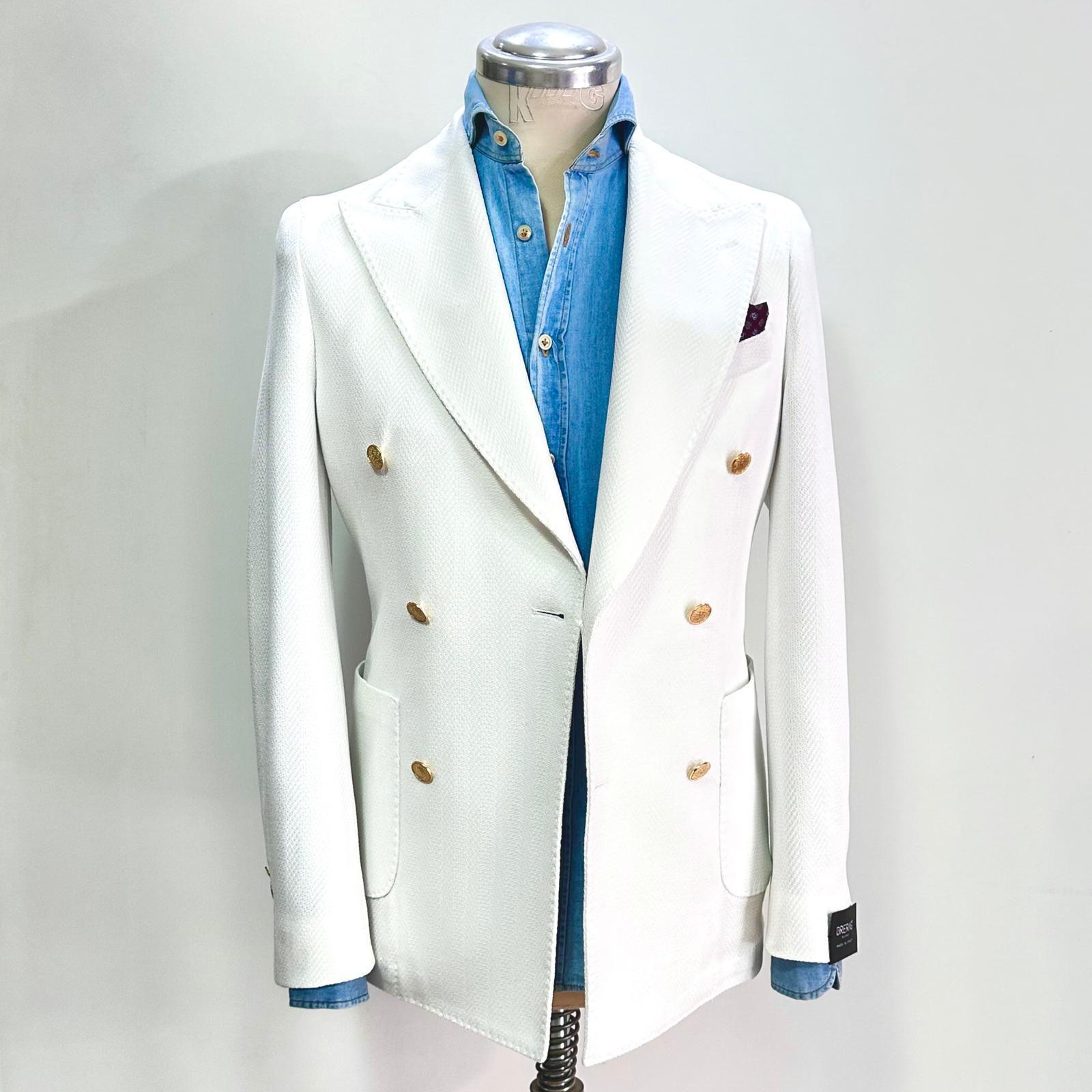 Giacca Doppiopetto Uomo Breras in Cotone Bianco a Trama – Bottoni in Metallo | Made in Italy
