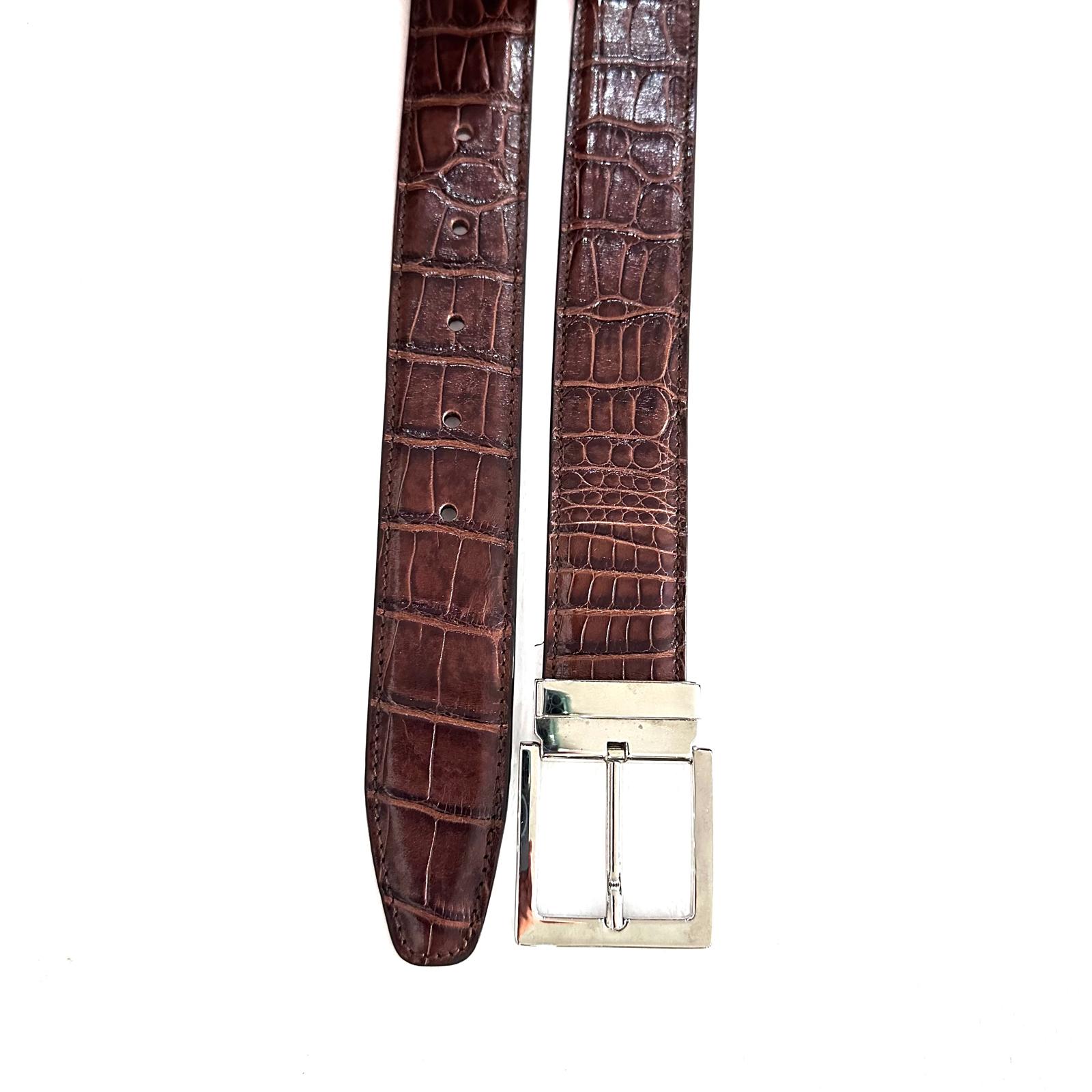 Cintura in Pelle  Coccodrillo – Marrone finitura opaca