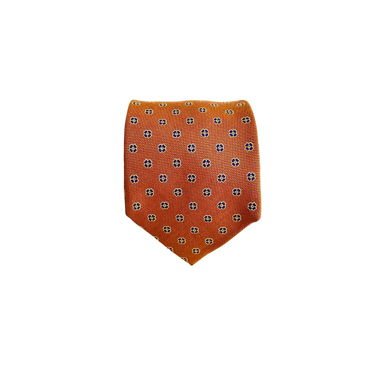 Cravatta Sartoriale in Lana – Arancio con Micro fantasie  Blu Notte Made in Italy 🇮🇹