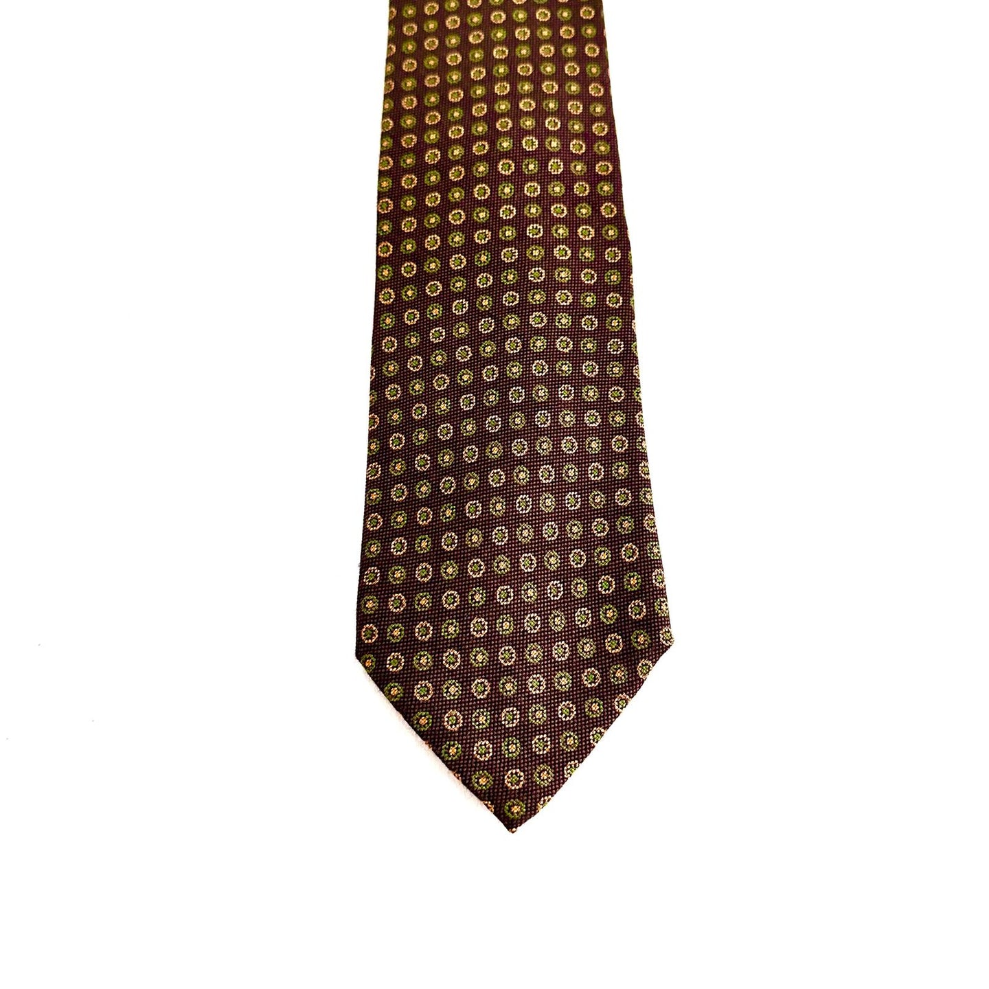 Cravatta Sartoriale Marrone con Micro-Medaglioni Giallo Ocra and Made in Italy 🇮🇹