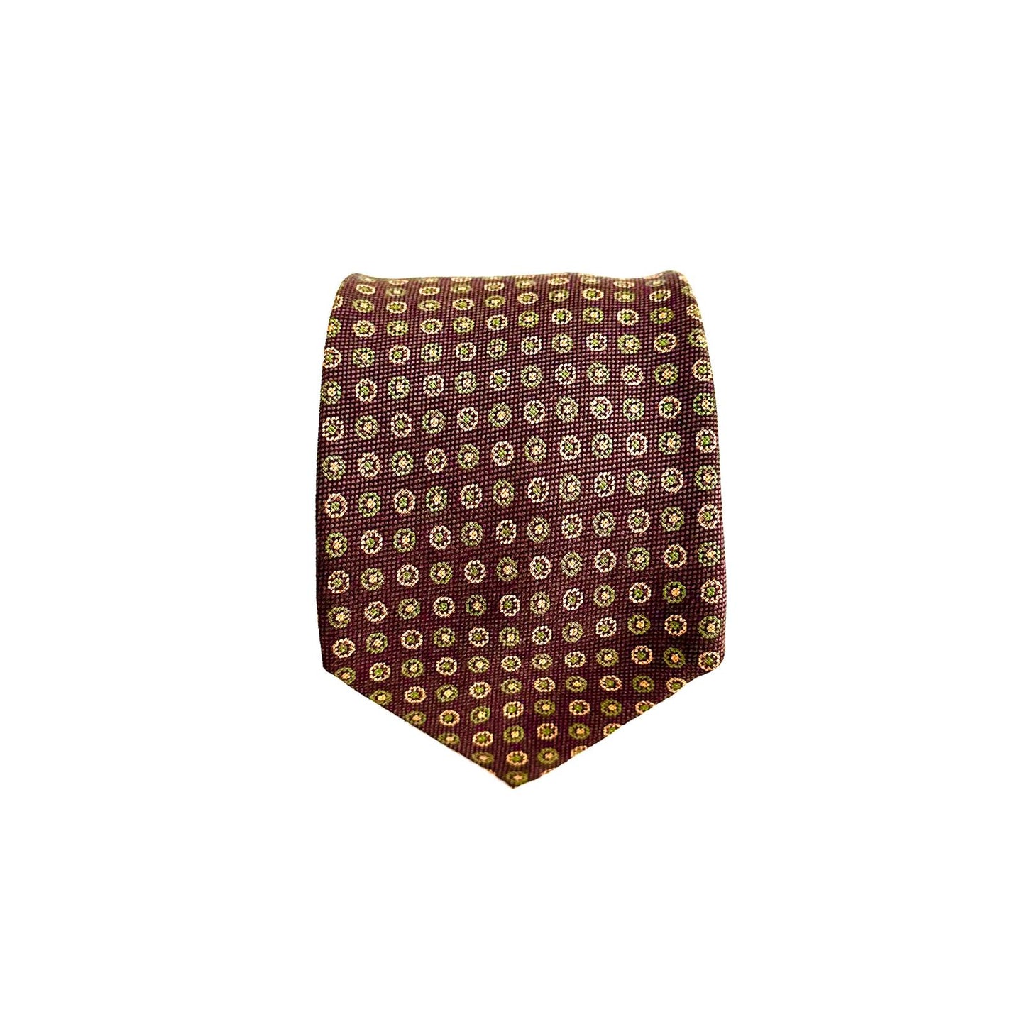 Cravatta Sartoriale Marrone con Micro-Medaglioni Giallo Ocra and Made in Italy 🇮🇹