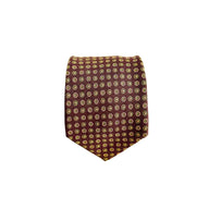 Cravatta Sartoriale Marrone con Micro-Medaglioni Giallo Ocra and Made in Italy 🇮🇹