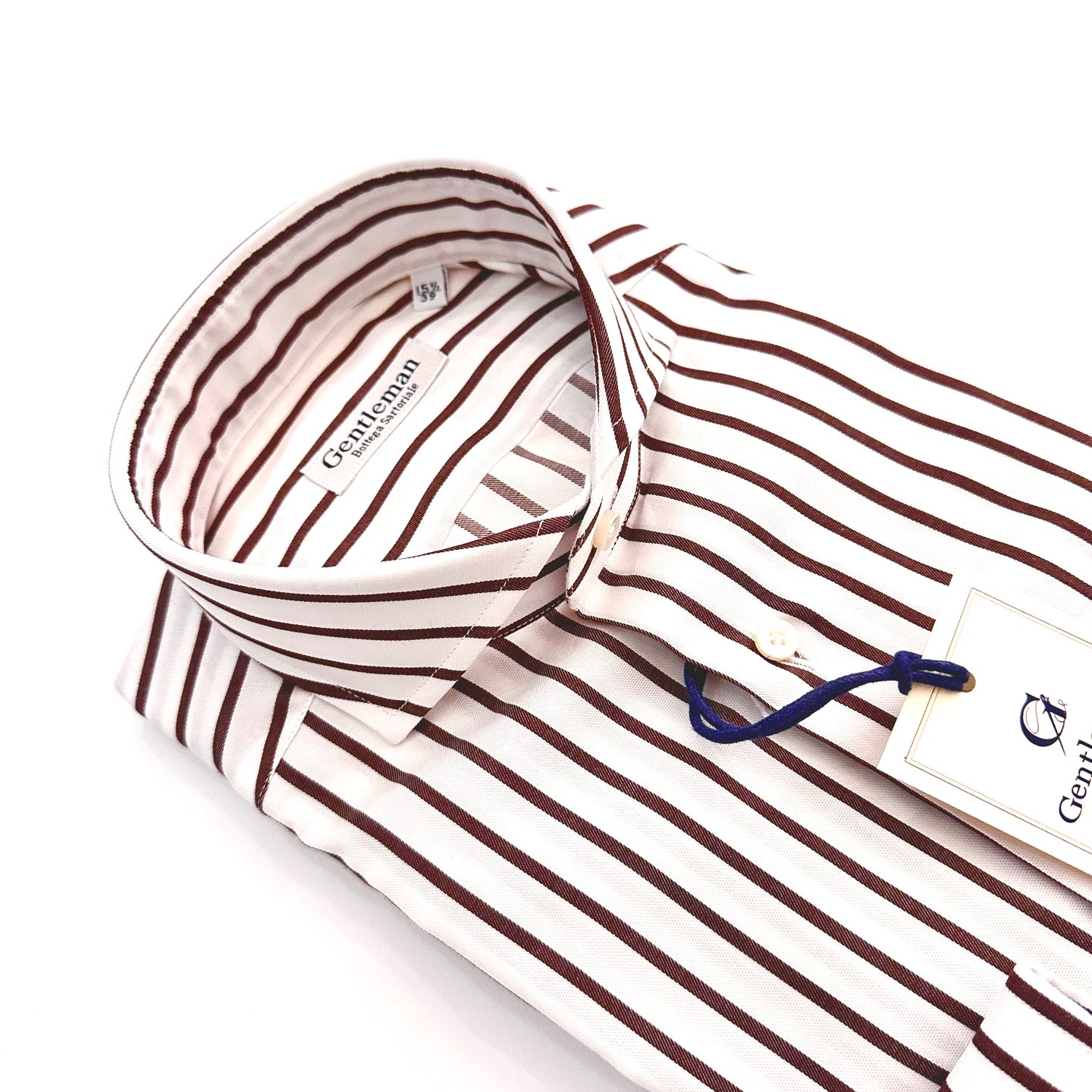 Camicia uomo Doppio Ritorto fondo Bianco a righe marroni  And Made in Italy 🇮🇹 GENTLEMAN BOTTEGA SARTORIALE