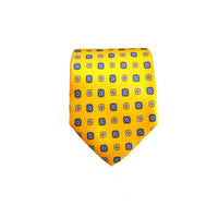 Cravatta in 100% Seta –  Motivi Geometrici  fondo giallo micro disegno azzurro 🇮🇹