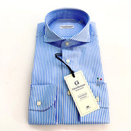 Camicia sartoriale in popeline doppio ritorto – righe celeste e bianche