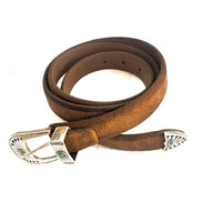 Cintura Texana in Suede Marrone con Dettagli Turchesi