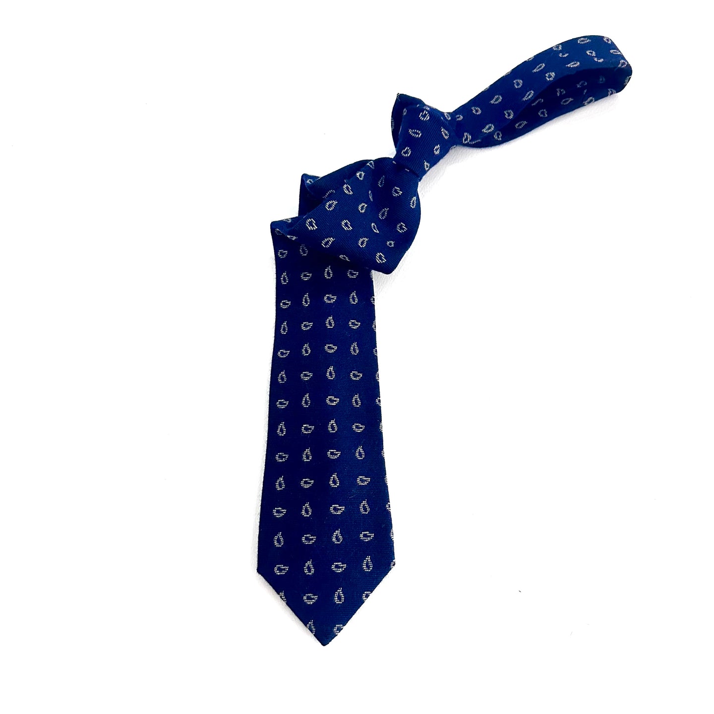 Cravatta Sartoriale in Lana 80% 20% seta – Fantasia  Blu Notte con disegni Geometrici