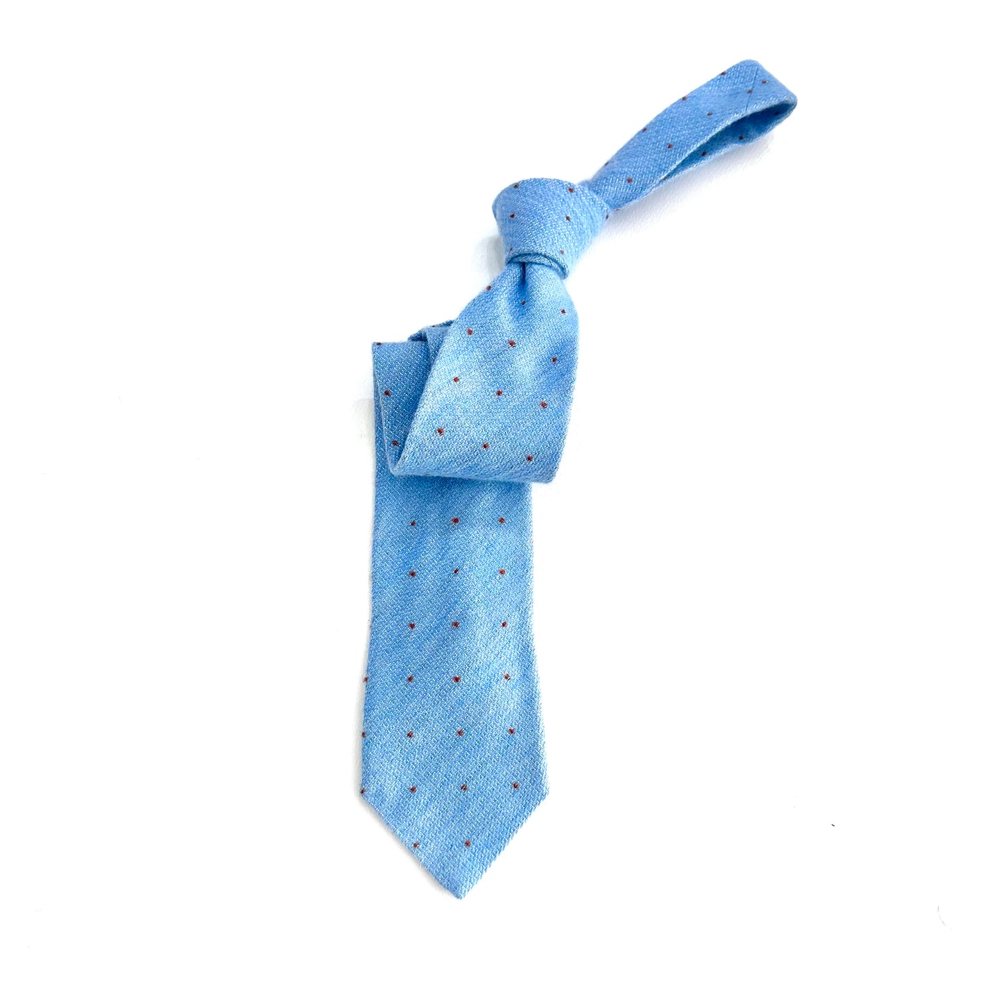 Cravatta Celeste con Pois Coccio – Lana e Cashmere