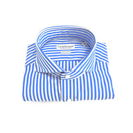 Camicia sartoriale in popeline doppio ritorto – righe celeste e bianche 🇮🇹