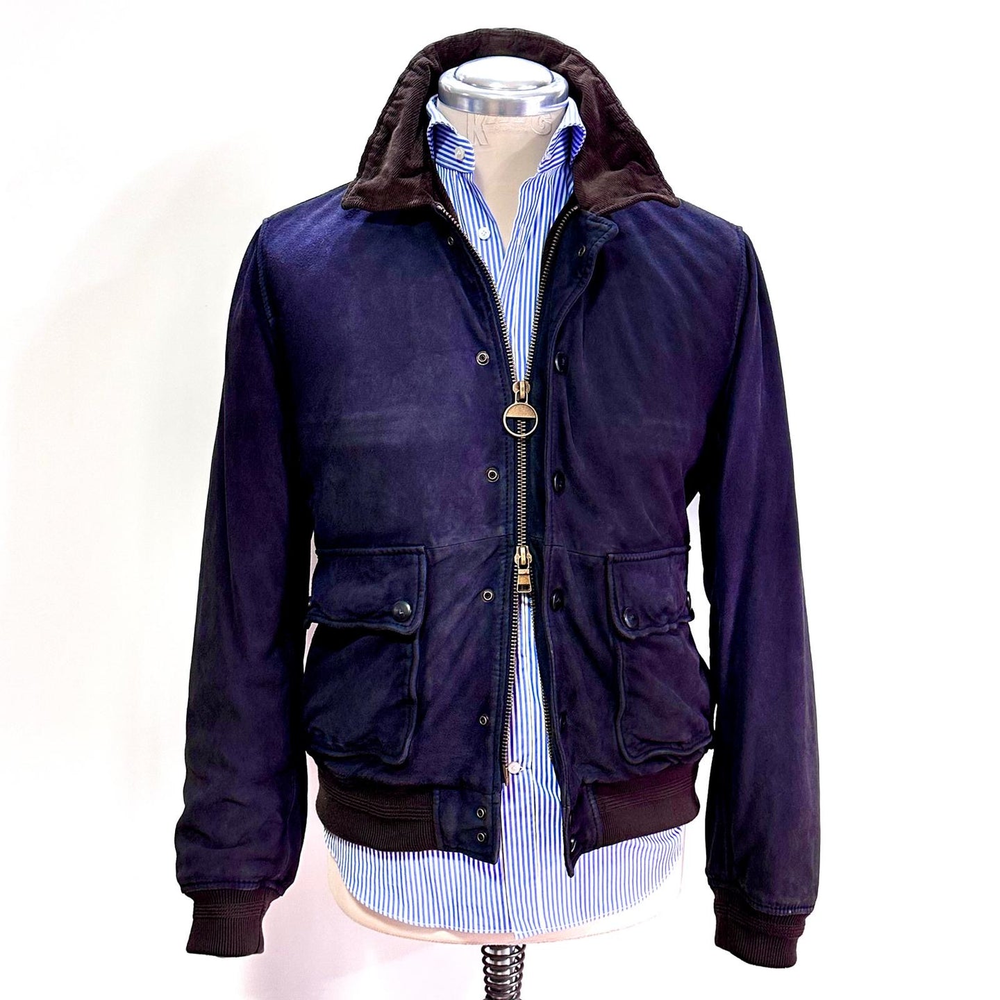 Giacca Uomo in Suede Blu Navy con Pettorina Removibile – The Jack Leathers