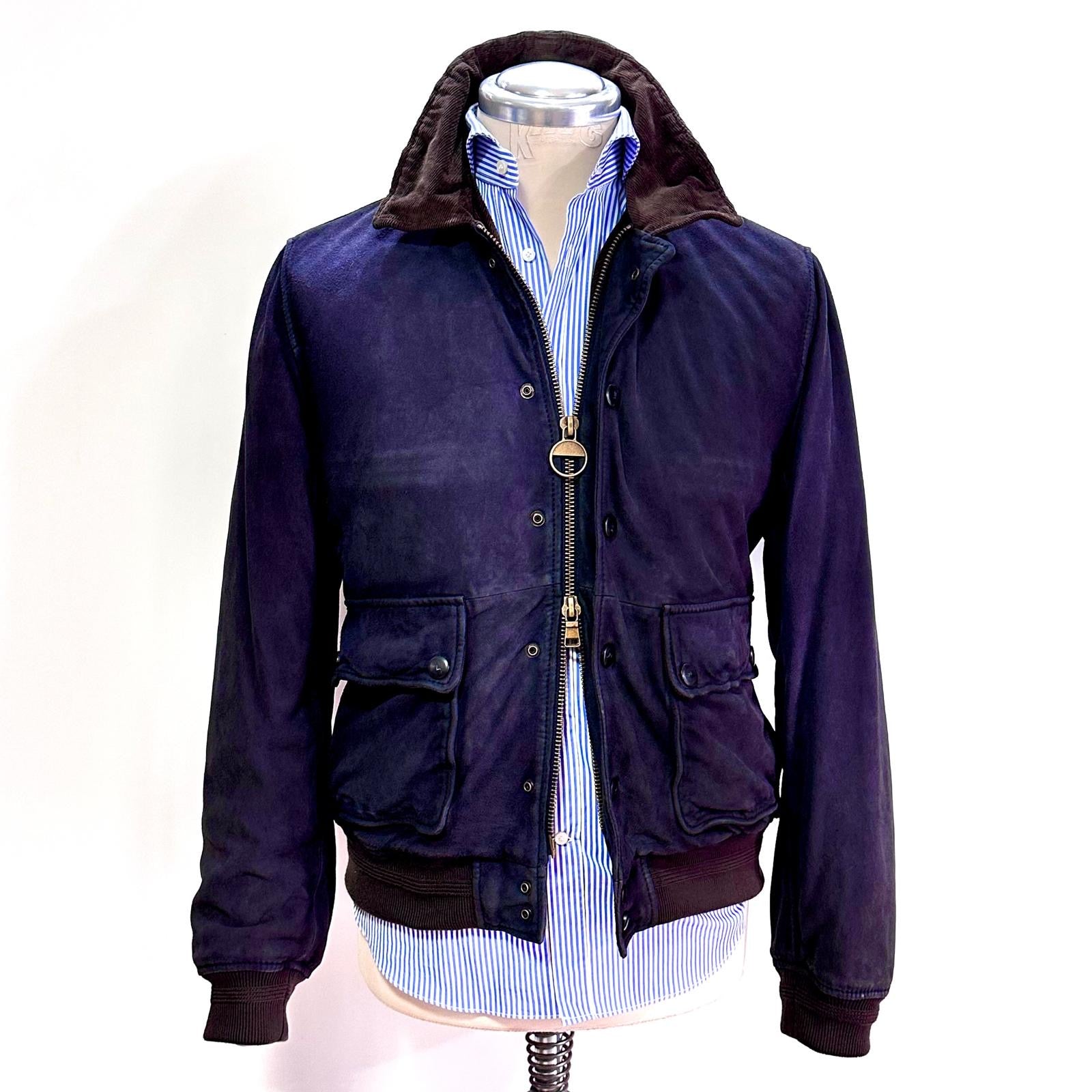 Giacca Uomo in Suede Blu Navy con Pettorina Removibile – The Jack Leathers