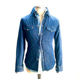 Camicia in Jeans Slim Fit Texana con Bottoni a Pressione in Madreperla – Mastri Camiciai