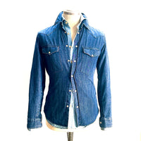 Camicia in Jeans Slim Fit Texana con Bottoni a Pressione in Madreperla – Mastri Camiciai