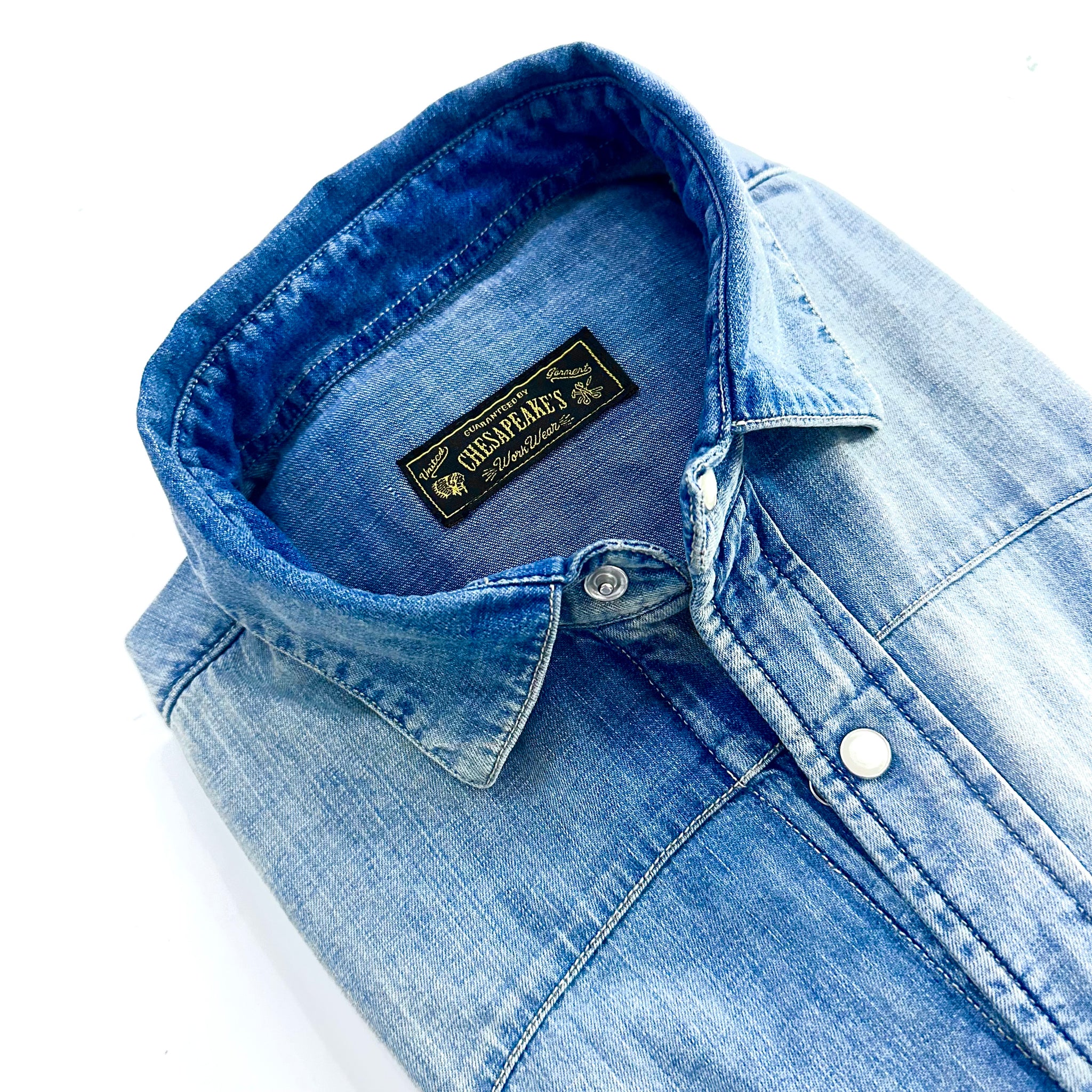 Camicia western Denim  shirt Flagstaff stone Bleach – Collo Italiano | Chesapeakes ( new Collection )