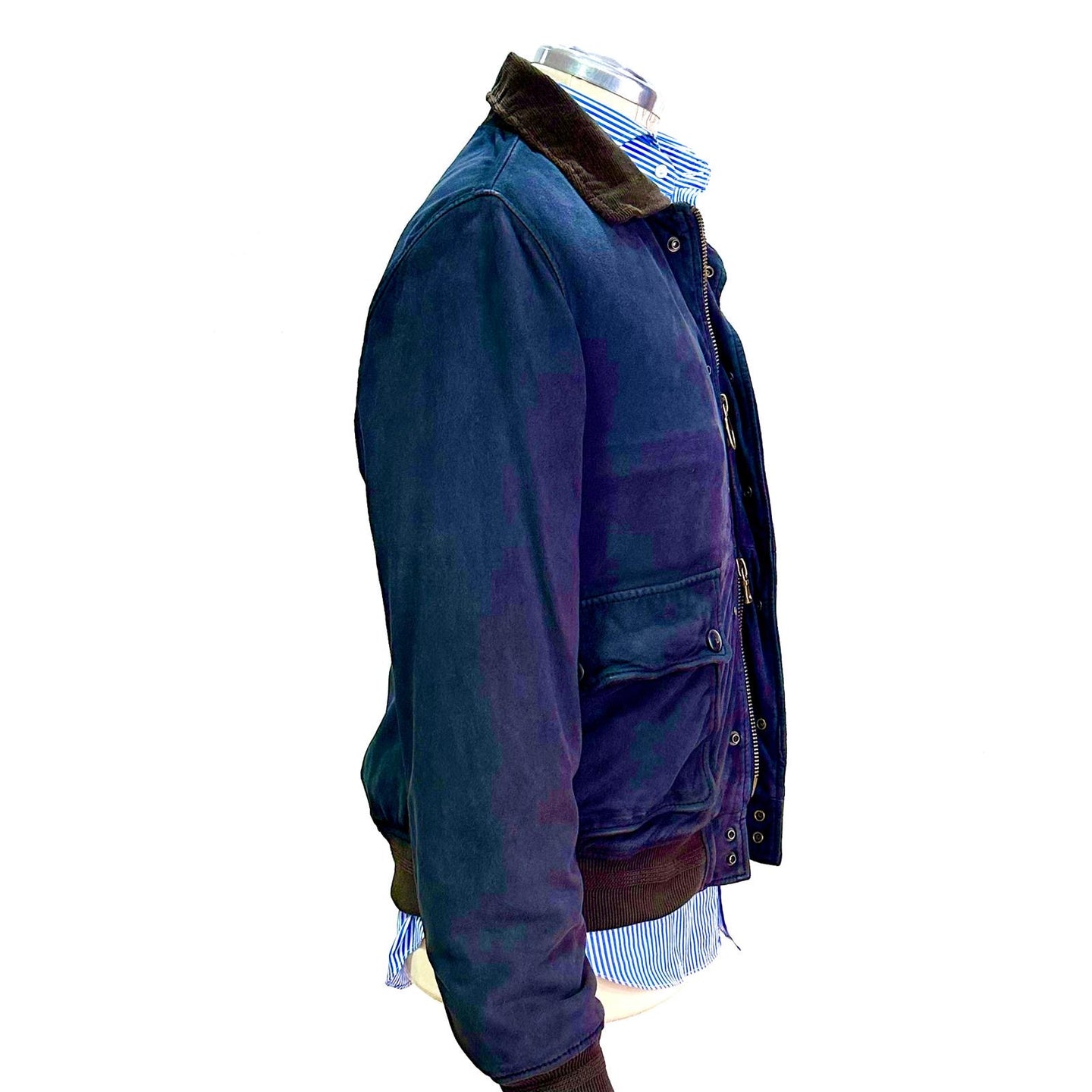 Giacca Uomo in Suede Blu Navy con Pettorina Removibile – The Jack Leathers