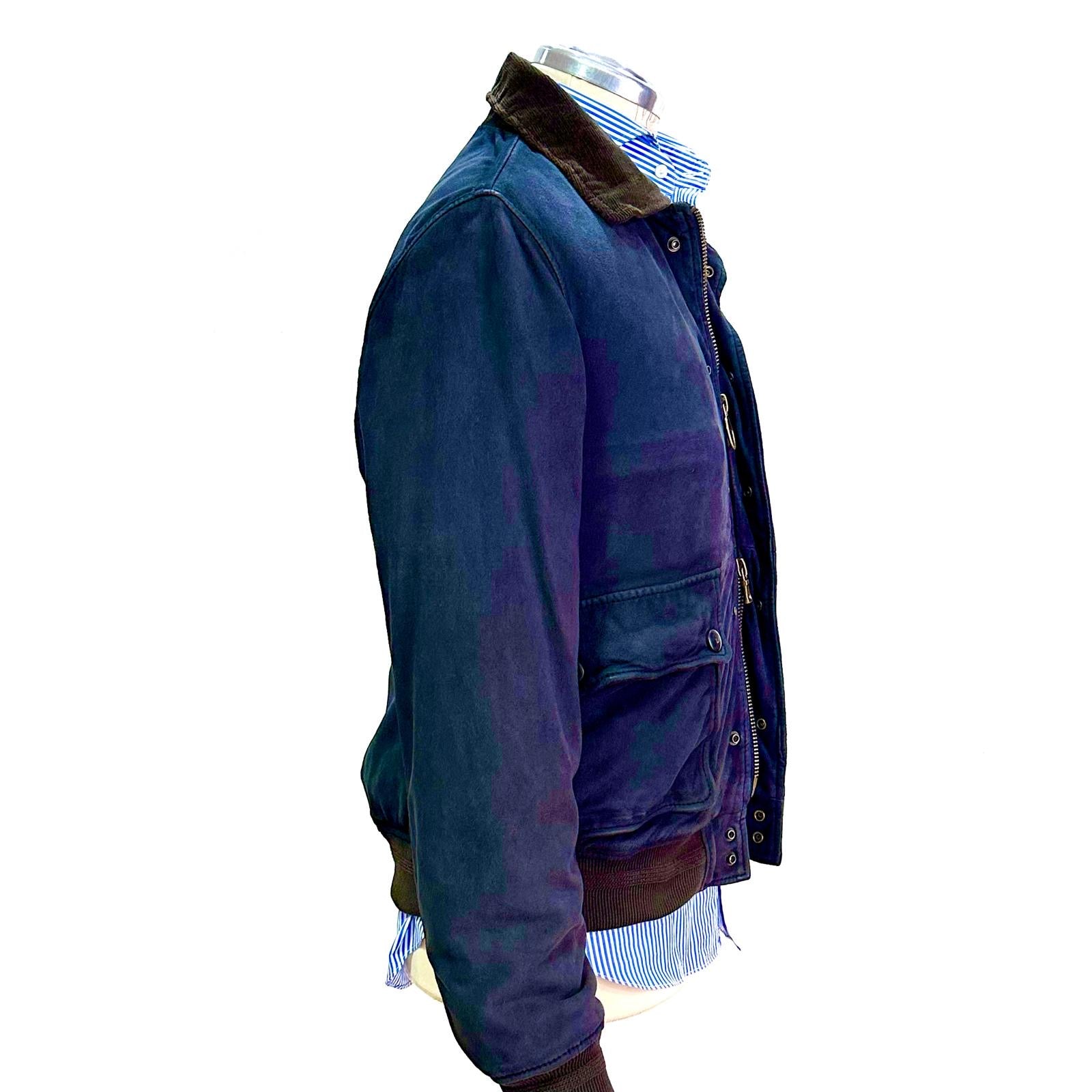 Giacca Uomo in Suede Blu Navy con Pettorina Removibile – The Jack Leathers