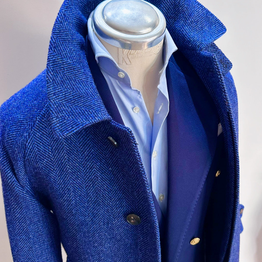 Cappotto sartoriale Manica RAGLAN-BRERAS – Blu Cina-Donegal Twedd